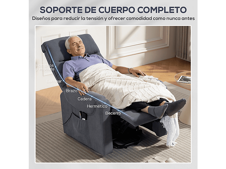 Sillón levanta personas - Homcom 713-090V92GY, 42,6 kg, Gris