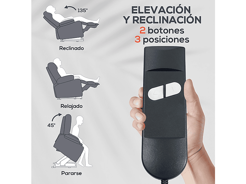 Sillón levanta personas - Homcom 713-090V92GY, 42,6 kg, Gris