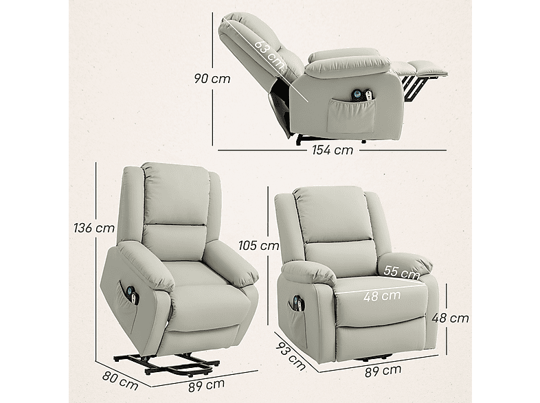 Sillón levanta personas - Homcom 713-164V90LG, 43,5 kg, Gris Claro