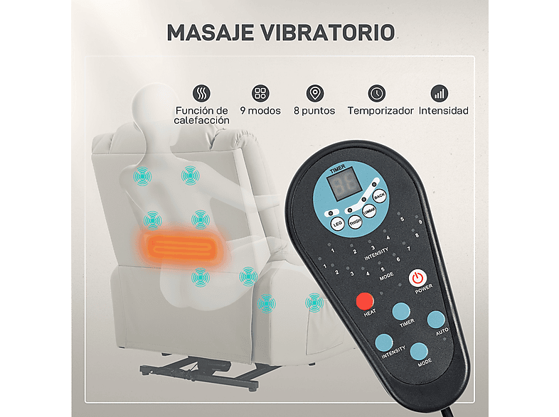 Sillón levanta personas - Homcom 713-164V90LG, 43,5 kg, Gris Claro