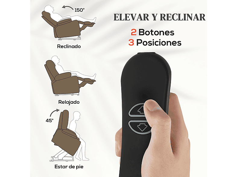 Sillón levanta personas - Homcom 713-178V92BN, 46 kg, Marrón