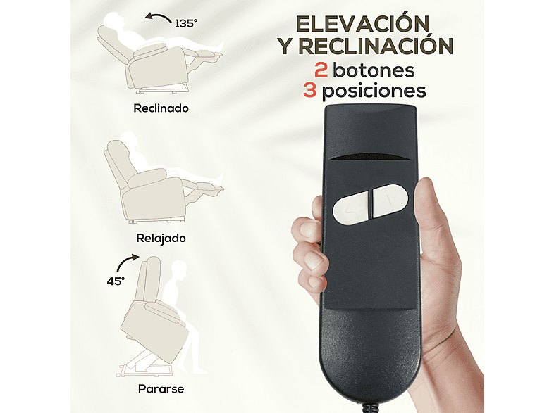 Sillón levanta personas - Homcom 713-090V92BG, 42,6 kg, Beige