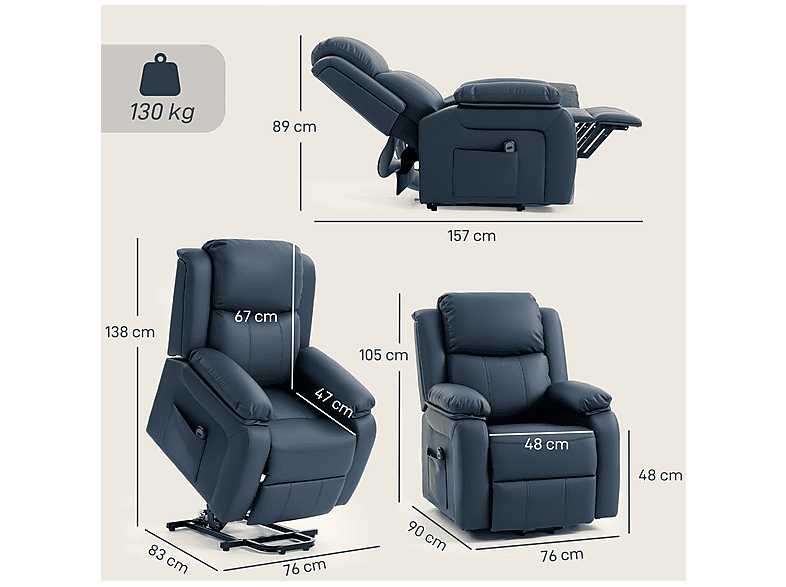 Sillón levanta personas - Homcom 713-092V90DB, 39,2 kg, Azul