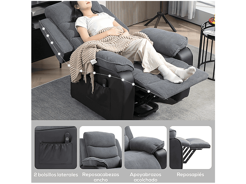 Sillón levanta personas - Homcom 713-178V92CG, 46 kg, Gris Oscuro