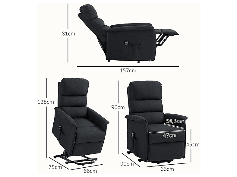 Sillón levanta personas - Homcom 713-042V90BK, 32,5 kg, Negro