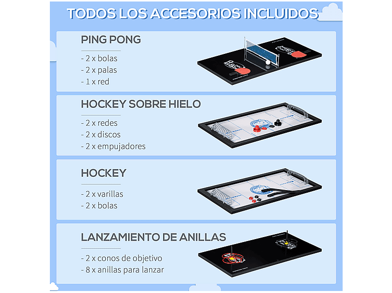Mesa multijuegos - Homcom A70-065V00MX, a partir de 7 año(s), Negro