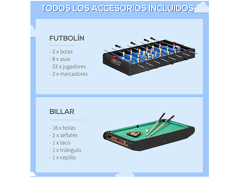Mesa multijuegos - Homcom A70-065V00MX, a partir de 7 año(s), Negro