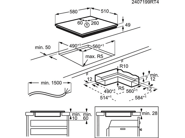 Placa de inducción - AEG Serie 5000, 3 zonas, 580 mm, Negro