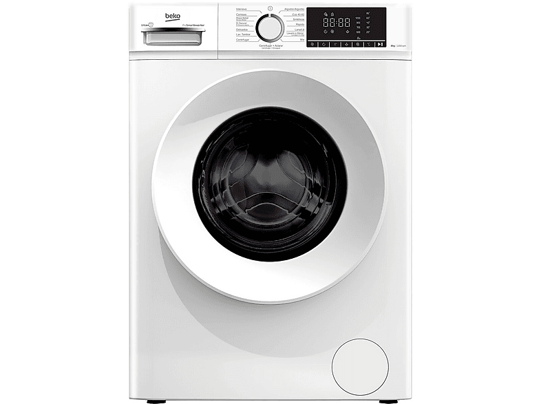 Lavadora carga frontal - Beko B1XW862WSPT, 8 kg, 1200 rpm, 15 programas, Blanco