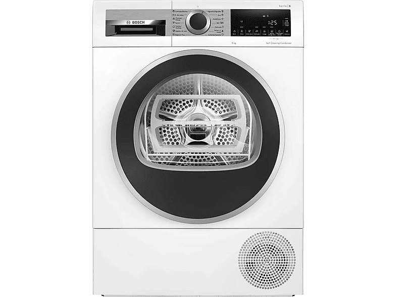 Secadora bomba de calor - Bosch Serie 6, Bomba de calor, 9 kg, 14 programas, Blanco