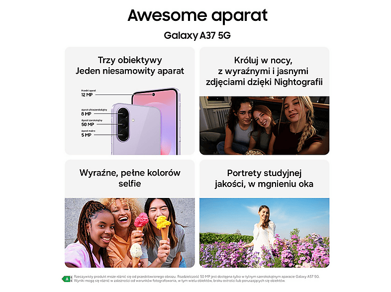 Smartphone - Samsung Galaxy A37 5G, Verde, Móvil Android, 128 GB, 6 GB RAM, 6,7 ", Exynos 1480 (4 nm), 5000 mAh