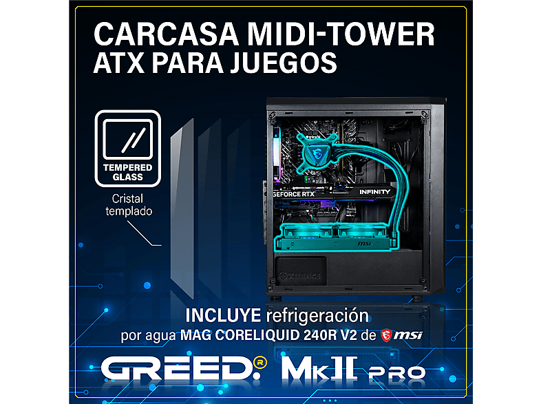PC Gaming - Greed MK2 Pro AMD | Gaming Ordenador / Computer, AMD Ryzen 7, 16 GB RAM, 1 TB SSD, GeForce RTX™ 5070, Windows 11 Pro, Negro