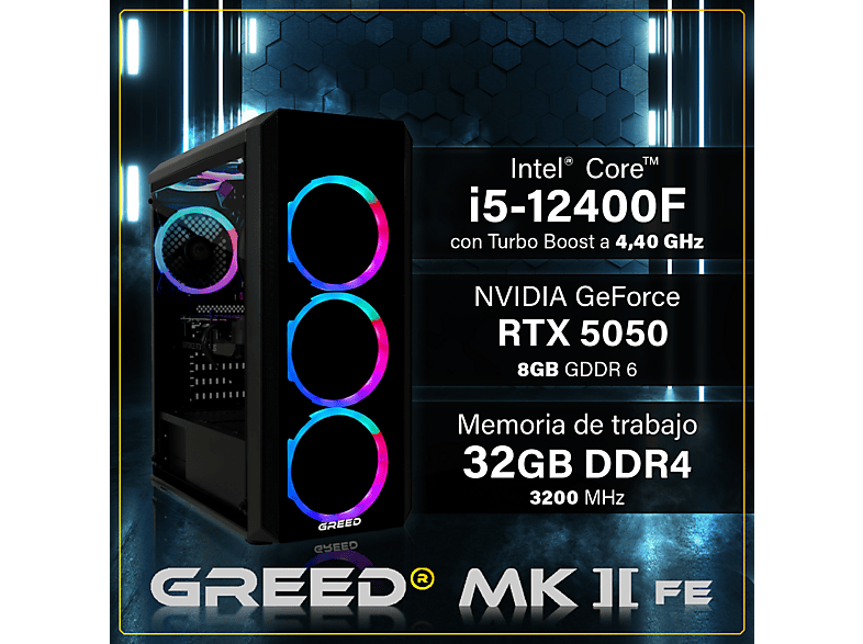 PC Gaming - Greed MK2 FE INTEL - 4K, Intel Core i5, 32 GB RAM, 512 GB SSD, GeForce RTX™ 5050, Windows 11 Pro, Negro