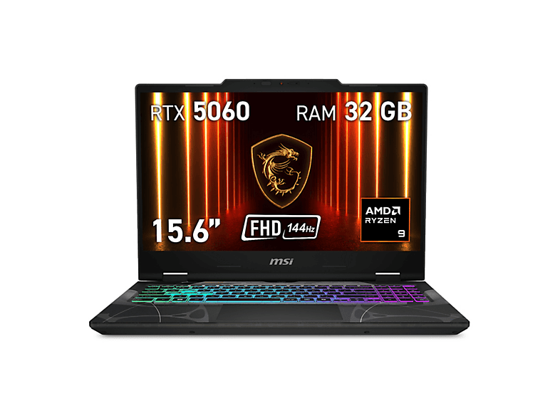 Portátil Gaming - MSI Cyborg A15, 15,6 " Full-HD, AMD Ryzen 9 270, 32 GB RAM, 1 TB SSD, GeForce RTX™ 5060, FreeDOS (Sin sistema operativo)