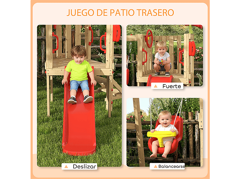 Columpio Tobogán Infantil - Outsunny 344-070V01RD, a partir de 18 mes(es), Rojo