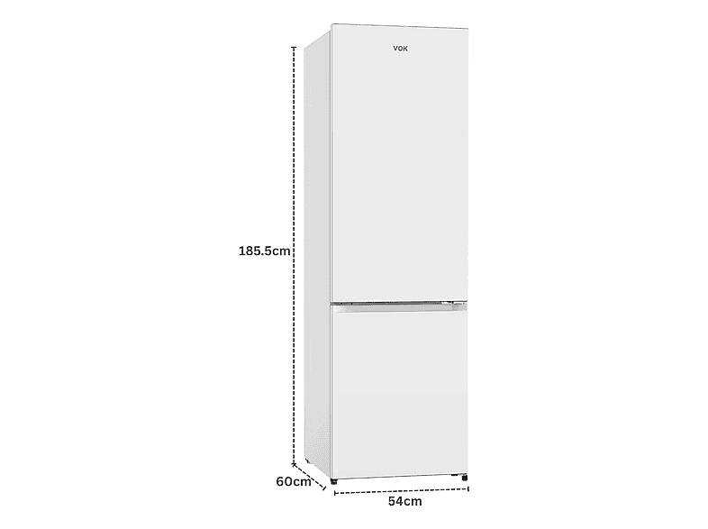 Frigorífico combinado - Vok EVR-308NCEW, Compresor Inverter, No Frost, Altura 185,5 cm, Capacidad 308 l, Blanco
