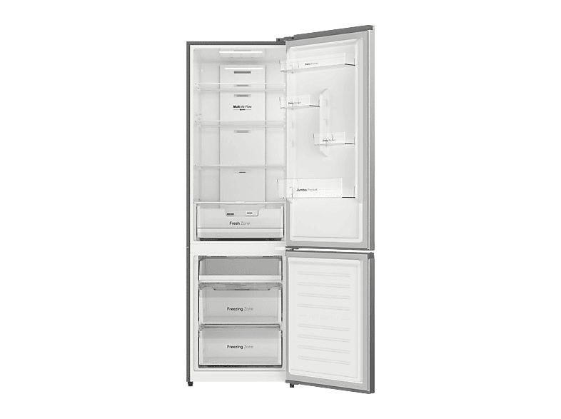 Frigorífico combinado - Vok EVR-308NCEI, Compresor Inverter, No Frost, Altura 185,5 cm, Capacidad 308 l, Inox