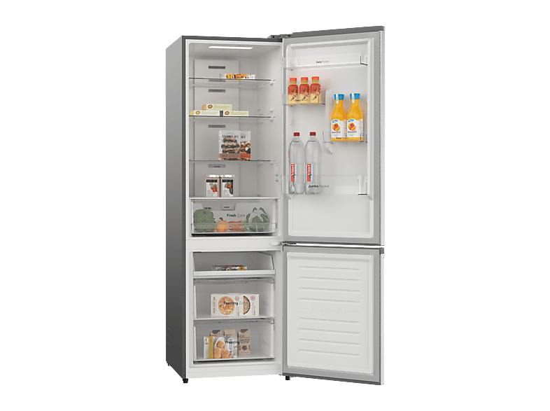 Frigorífico combinado - Vok EVR-308NCEI, Compresor Inverter, No Frost, Altura 185,5 cm, Capacidad 308 l, Inox