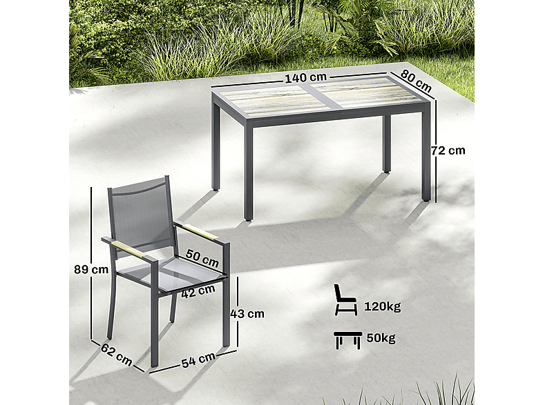 Conjunto de jardín - Outsunny 84K-106V00CG, Acero Galvanizado, Textilene, 80 cm x 140 cm, Gris Oscuro