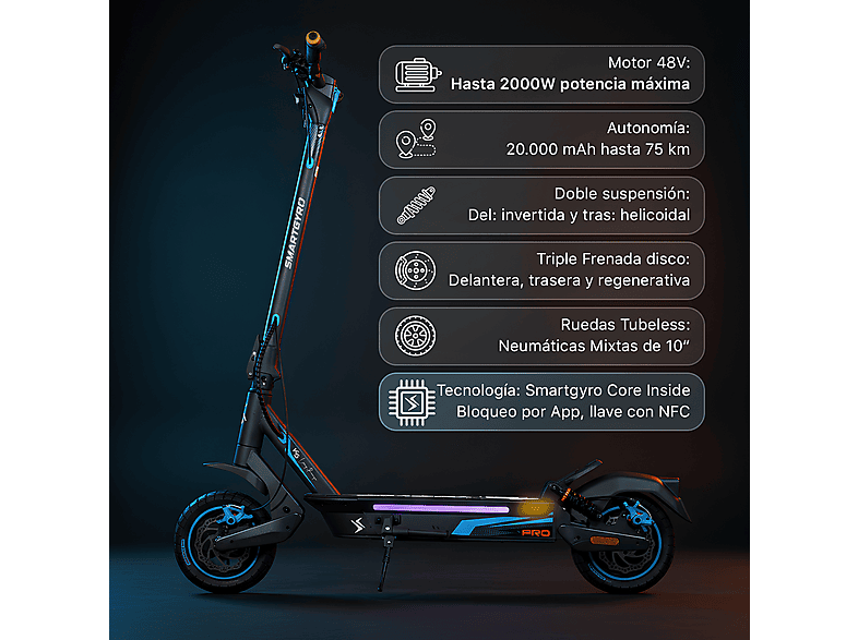Patinete eléctrico - Smartgyro K5 PRO LR, Negro