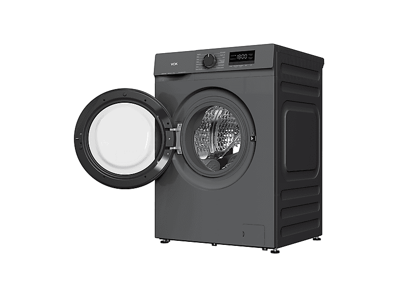 Lavadora de carga frontal - Vok EVW-8BAGL2412, Motor Inverter, 10 kg, 1200 rpm, 14 programas, Blanco