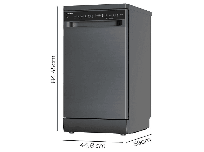 Lavavajillas libre instalación 45 cm - Cecotec Bolero Aguazero 4360 Dark, 44,7 cm, Negro