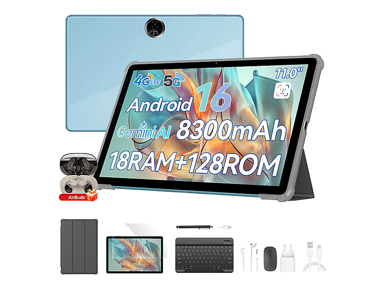 Tablet - Blackview ZENO 5 con Auriculares Bluetooth, 128 GB, Azul, 11 " HD, 6 GB RAM, UMS9230E(T7250), Tablet Android