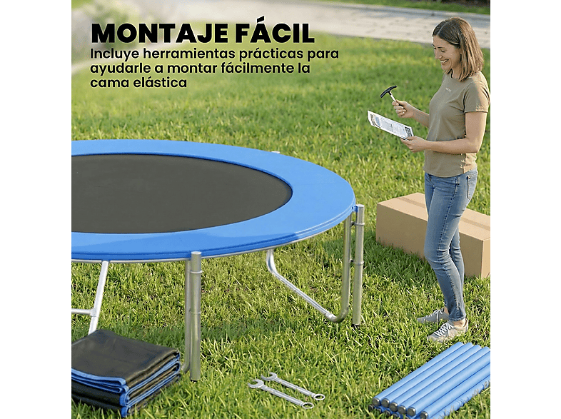 Cama Elástica Exterior - Sportnow A71-066V02BU, a partir de 6 año(s), Azul