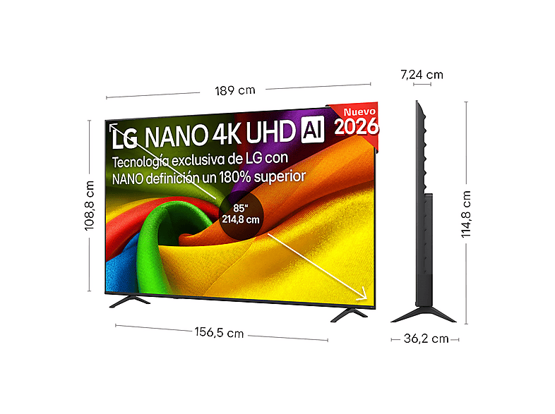 TV LED 85" - LG 85NU850B6LA.AEU, UHD 4K, Procesador Inteligente α7 AI Processor 4K Gen9, Smart TV, DVB-T2 (H.265), Negro