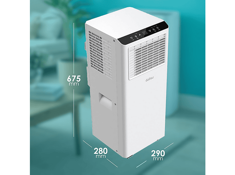 Aire acondicionado portátil - Daitsu 3NDA03026, 9 fg/h, 2 velocidades, 22 m², 64 dB(A), Blanco
