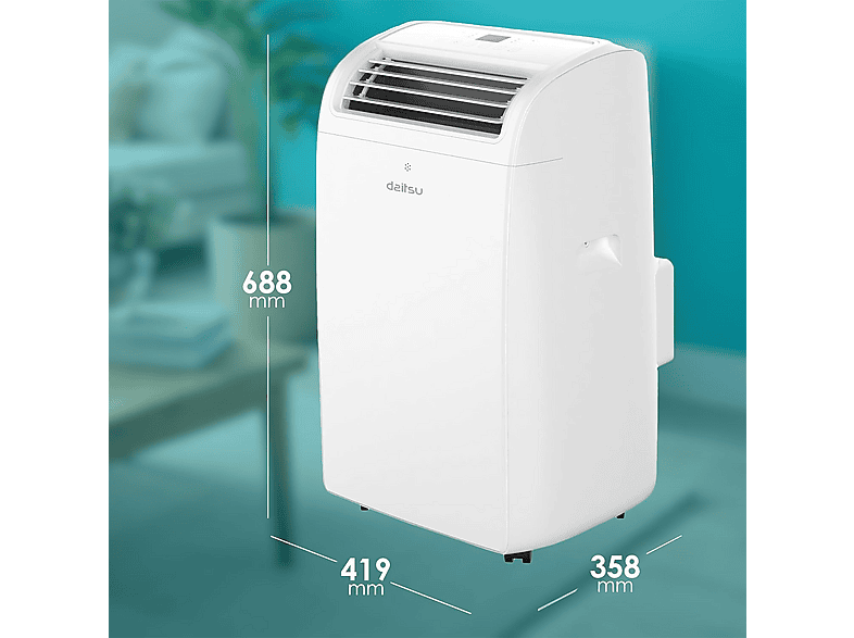 Aire acondicionado portátil - Daitsu 3NDA03028, 12 fg/h, 3 velocidades, 30 m², 65 dB(A), Blanco