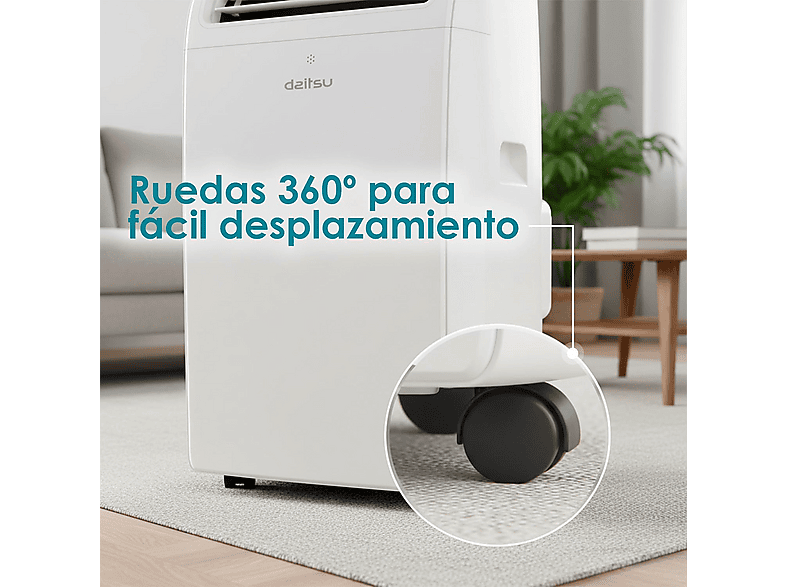 Aire acondicionado portátil - Daitsu 3NDA03028, 12 fg/h, 3 velocidades, 30 m², 65 dB(A), Blanco