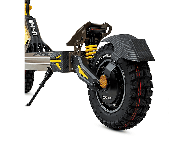 Patinete eléctrico - Ecoxtrem M41 Armored Dual LR, Pot. máx. 3200 W, Carga máx. 120 kg, 85 km autonomía, 24000 mAh, Amarillo