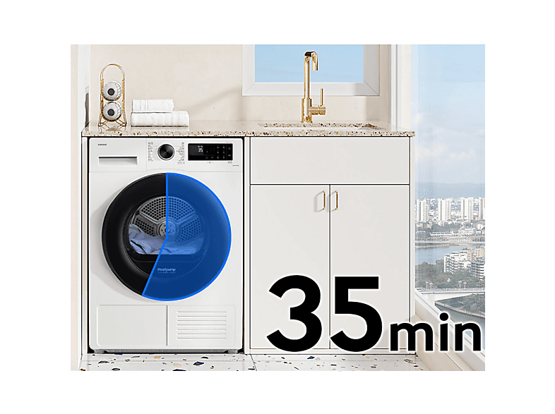 Secadora bomba de calor - Samsung DV90DG52A0AEEP, Bomba de calor, 9 kg, 10 programas, Blanco