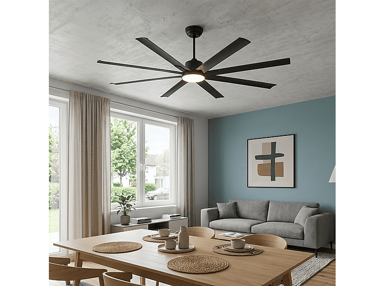 Ventilador de techo - Seleok NAPOLI_182, 6 velocidades, Negro