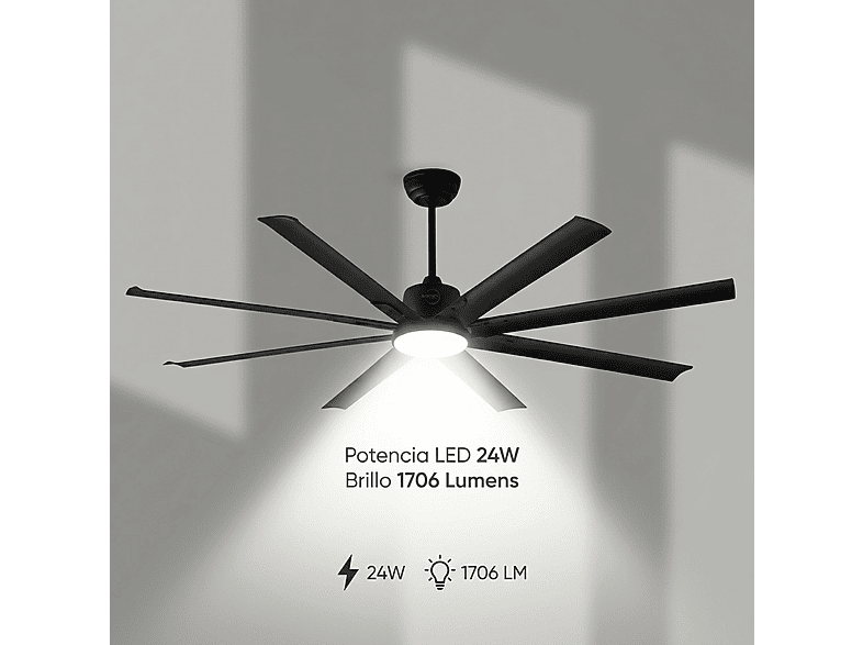 Ventilador de techo - Seleok NAPOLI_182, 6 velocidades, Negro