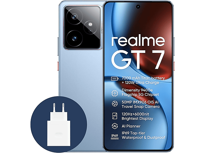 Smartphone - Realme GT 7, Azul, Móvil Android, 512 GB, 12 GB RAM, 6,78 ", Octa-Core Processor, 7000 mAh