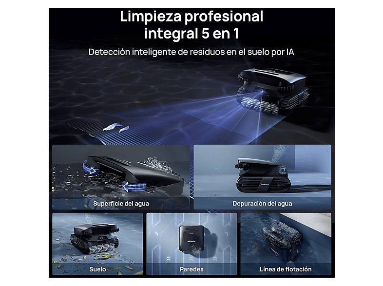 Robot limpiafondos - Beatbot AquaSense 2 Ultra sin cable para piscina, Negro
