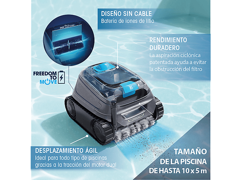 Robot limpiafondos - Zodiac - Freedom + Control Robot limpiafondos sin cable para piscina ZODIAC, Gris