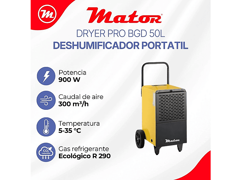 Deshumidificador - Mator Dryer Pro BGD1701 – 50 L/día – portátil, 700 m³, Negro