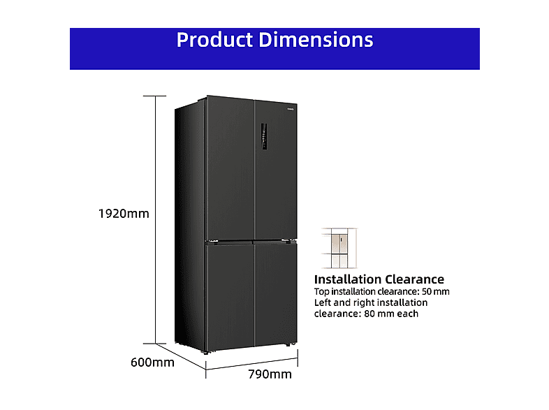 Frigorífico Americano - Chiq CCD460NGE, No Frost, Altura 1920 mm, Capacidad 458 l, Color Inox Oscuro
