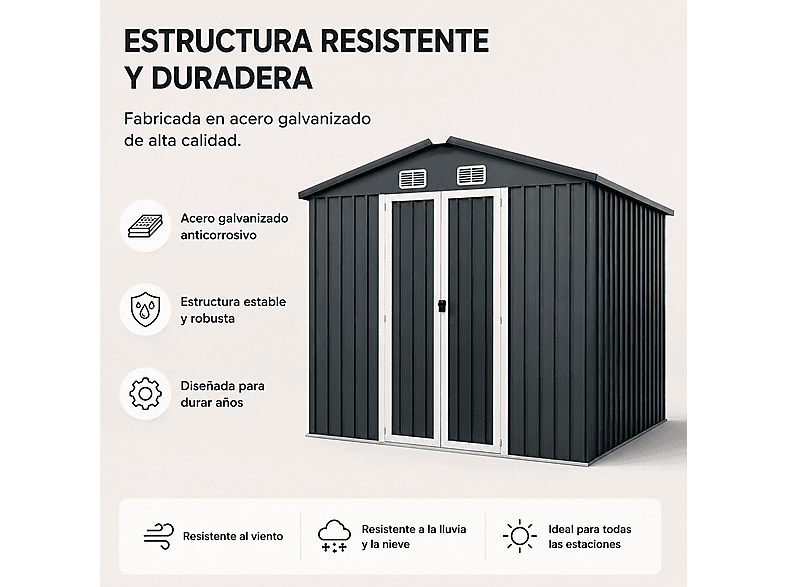 Caseta de Jardín - Lorvik Exterior Con Puertas Dobles Abatibles 267,5 × 199 × 197 cm
