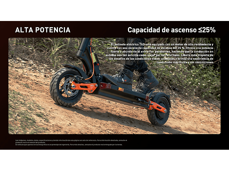 Patinete eléctrico - Joyor T6D, Pot. máx. 600 W, Carga máx. 120 kg, negro (ref. 179048020)