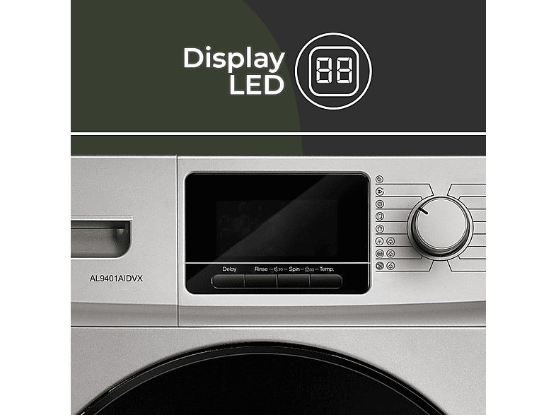 Lavadora carga frontal - Aspes AL9401AIDVX, 9 kg, 16 programas, Inox