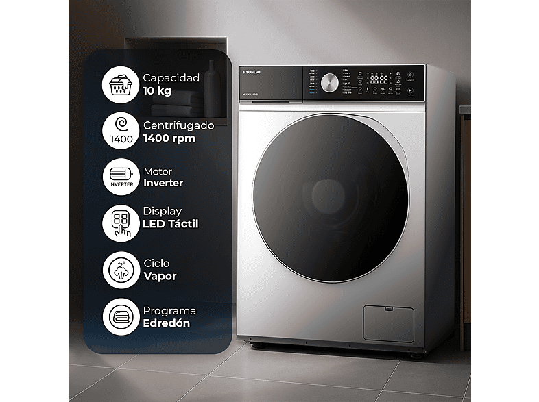 Lavadora carga frontal - Hyundai HL10401AIDVB, 10 kg, 16 programas, Blanco