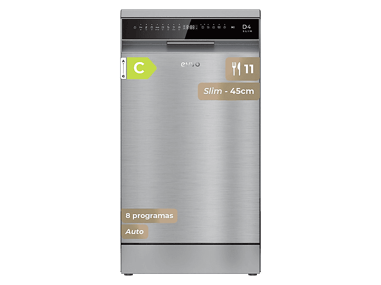 Lavavajillas libre instalación 45 cm - Evvo D4X Slim (45cm), 8 programas, 450 mm