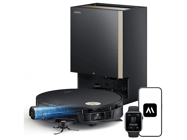 Robot aspirador - Mova S70 Ultra Roller, 700 W, Potencia de succión 700 W, Depósito 0,24 l, Autonomía 1 min, Negro