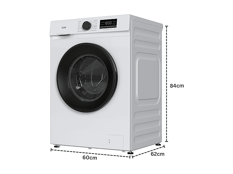 Lavadora de carga frontal - Vok EVW-12BAW12, Motor Inverter, 12 kg, 1200 rpm, 14 programas, Blanco