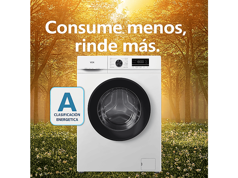 Lavadora de carga frontal - Vok EVW-12BAW12, Motor Inverter, 12 kg, 1200 rpm, 14 programas, Blanco