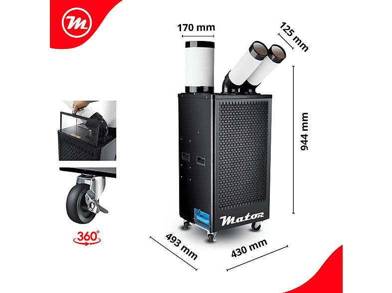 Aire acondicionado portátil - Mator SPOT COOLER BGK-3510-3.510 W, 12000 fg/h, 2 velocidades, 120 m³, Negro